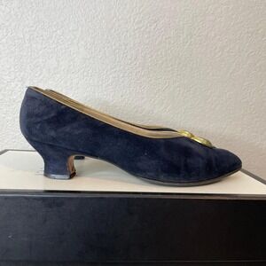 Salvatore Ferragamo Navy Blue Suede Leather Pumps Heels Slip On Women's Size 9 B